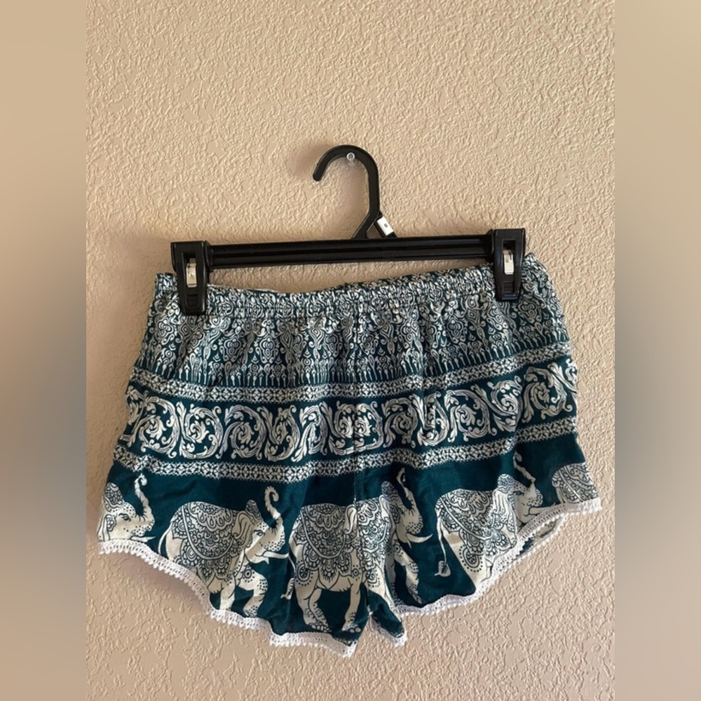 Teal Elephant Pattern Shorts